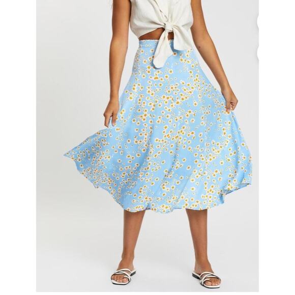 FAITHFULL THE BRAND Jocelyn Midi Skirt Le Bon Floral Blue A Line - Picture 1 of 8